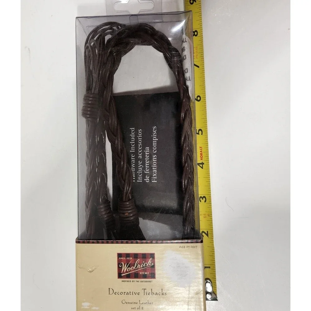 Woolrich Braided Leather Curtain Tie Backs Dark Brown Set of 2 Western Rustic